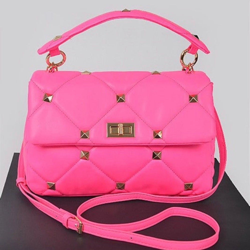 Neon Pink with Gold Studded Handbag